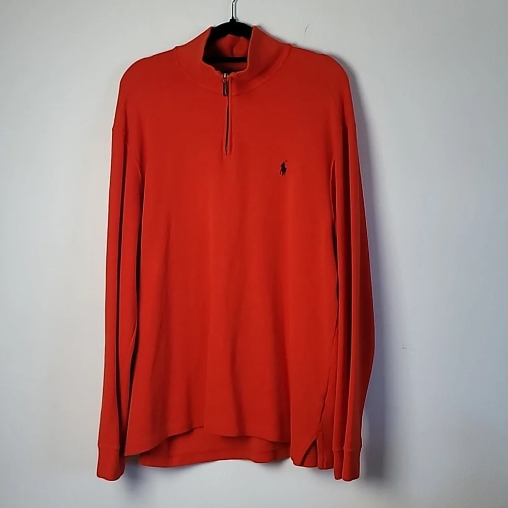 Polo Ralph Lauren Men’s Quarter Zip Pullover XL Orange Long Sleeve Sweater